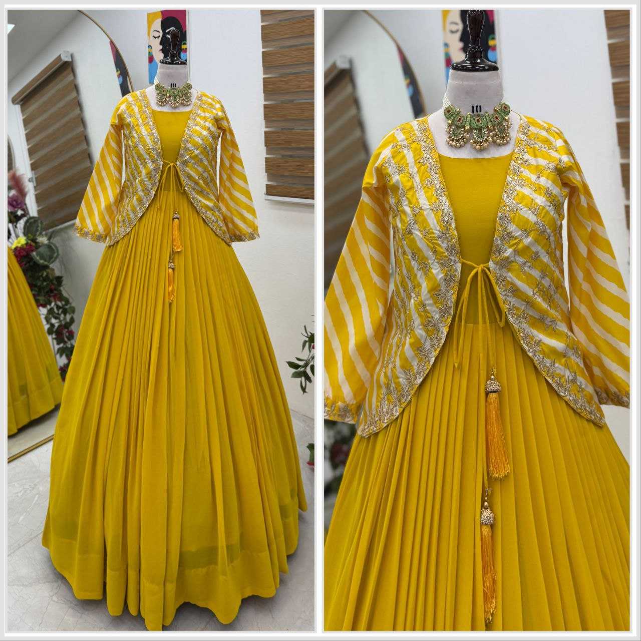Ynf Faux Blooming KESH158 5057 Gowns Western Wears Festive Collections Wholesale Embroidery Gowns Georgette Gown Indo-Western Gown With Jacket Manufacturer