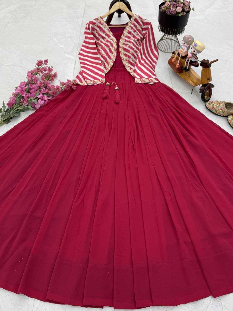 Ynf Faux Blooming KESH158 5057 Gowns Western Wears Festive Collections Wholesale Embroidery Gowns Georgette Gown Indo-Western Gown With Jacket Manufacturer
