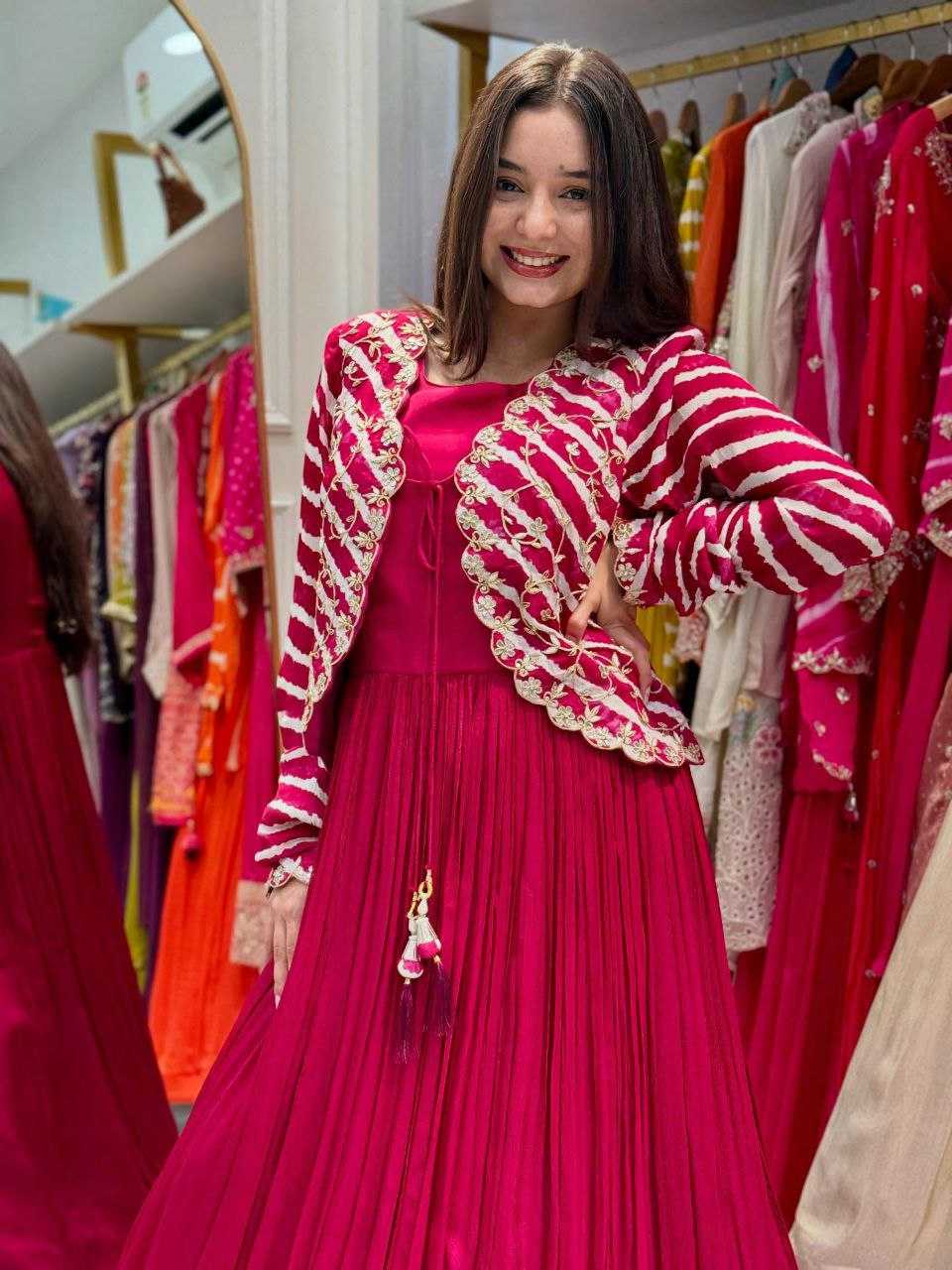 Ynf Faux Blooming KESH158 5057 Gowns Western Wears Festive Collections Wholesale Embroidery Gowns Georgette Gown Indo-Western Gown With Jacket Manufacturer