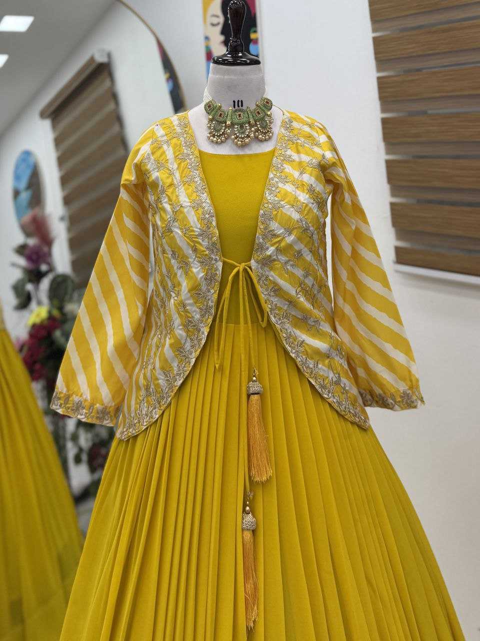 Ynf Faux Blooming KESH158 5057 Gowns Western Wears Festive Collections Wholesale Embroidery Gowns Georgette Gown Indo-Western Gown With Jacket Manufacturer