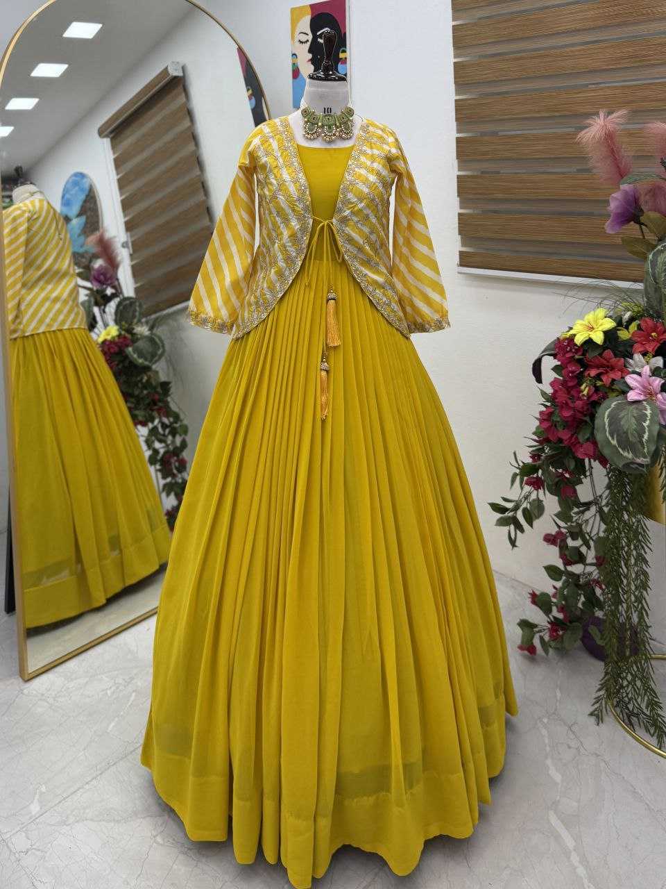 Ynf Faux Blooming KESH158 5057 Gowns Western Wears Festive Collections Wholesale Embroidery Gowns Georgette Gown Indo-Western Gown With Jacket Manufacturer