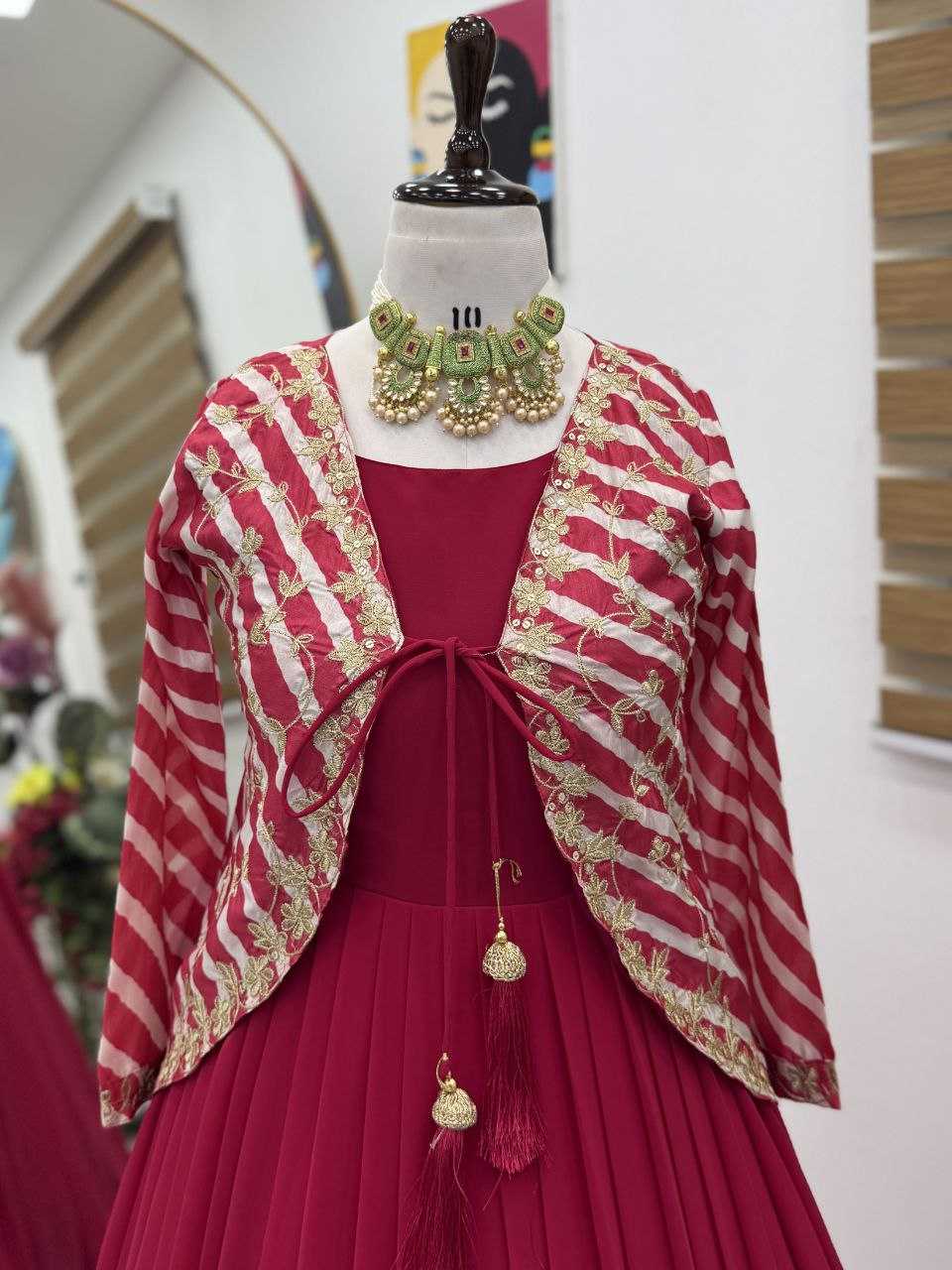 Ynf Faux Blooming KESH158 5057 Gowns Western Wears Festive Collections Wholesale Embroidery Gowns Georgette Gown Indo-Western Gown With Jacket Manufacturer