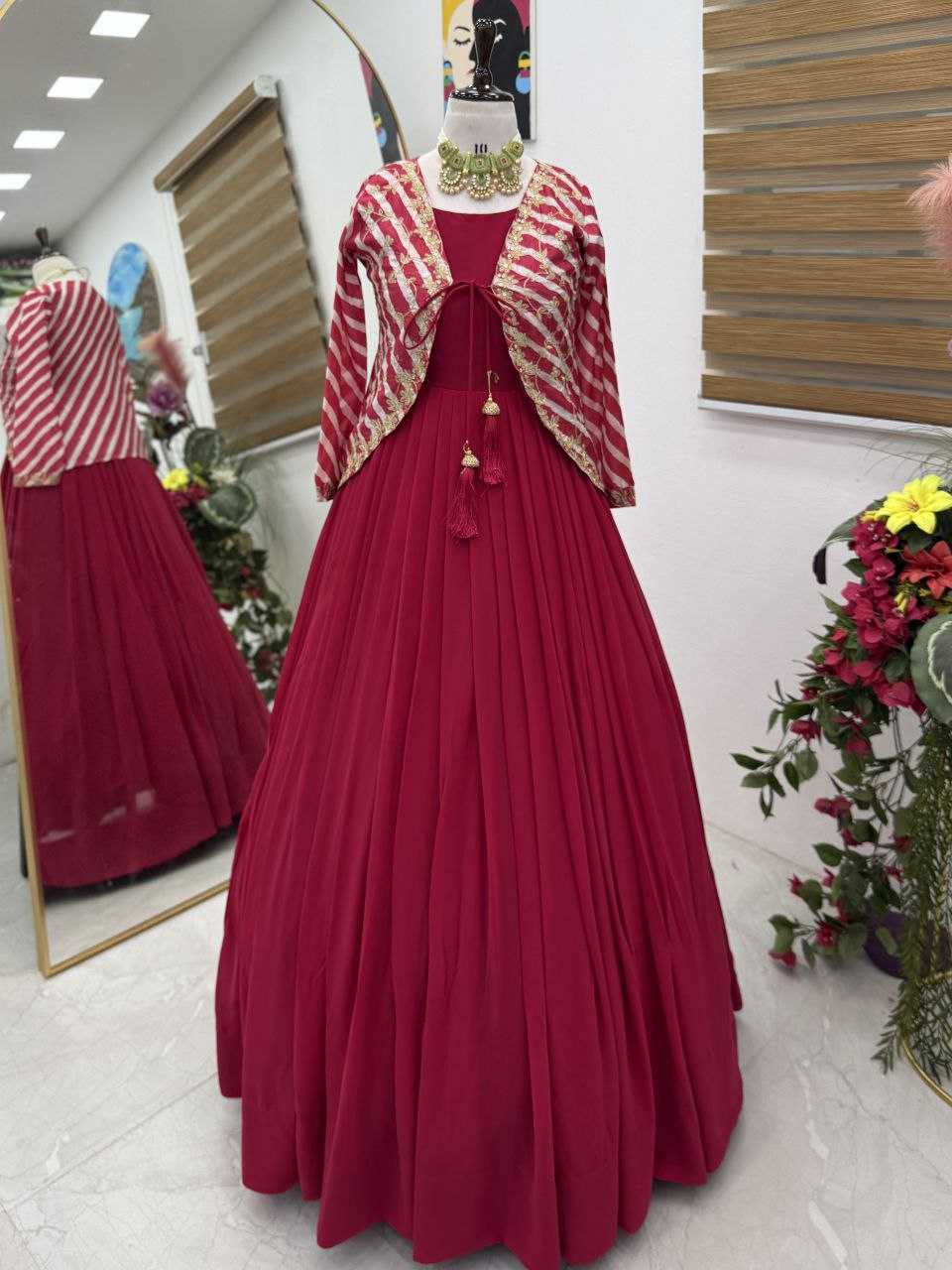 Ynf Faux Blooming KESH158 5057 Gowns Western Wears Festive Collections Wholesale Embroidery Gowns Georgette Gown Indo-Western Gown With Jacket Manufacturer