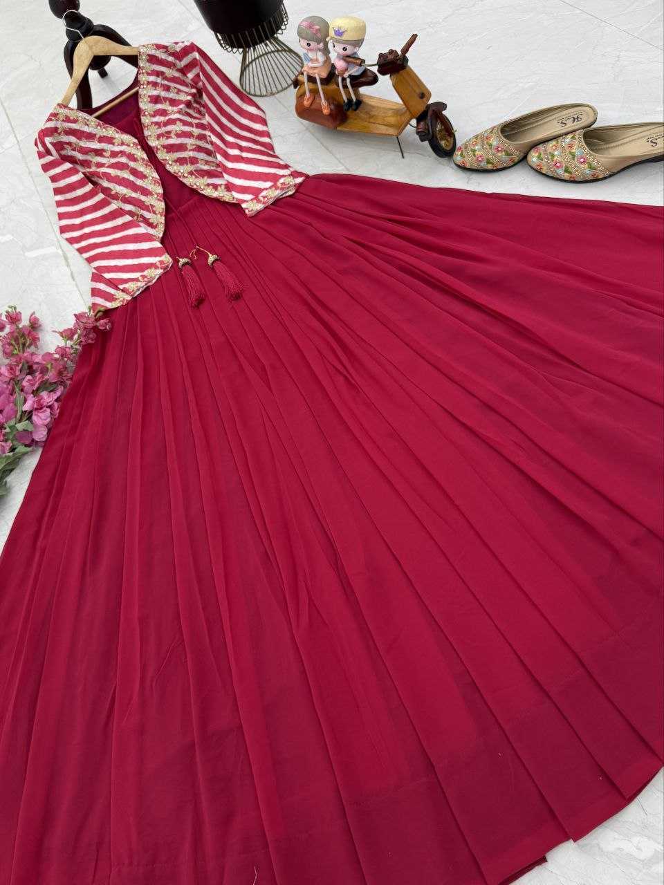 Ynf Faux Blooming KESH158 5057 Gowns Western Wears Festive Collections Wholesale Embroidery Gowns Georgette Gown Indo-Western Gown With Jacket Manufacturer