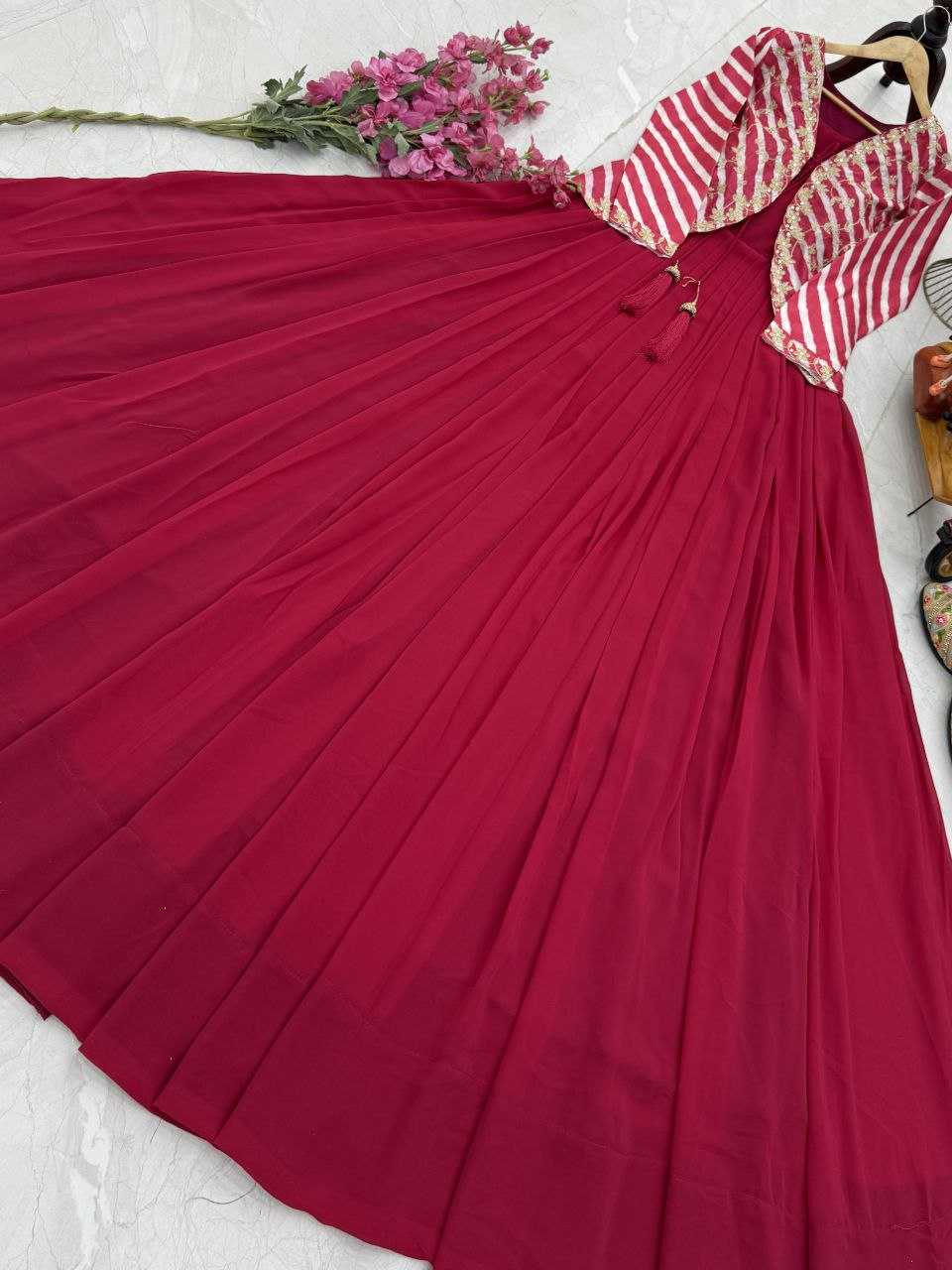 Ynf Faux Blooming KESH158 5057 Gowns Western Wears Festive Collections Wholesale Embroidery Gowns Georgette Gown Indo-Western Gown With Jacket Manufacturer