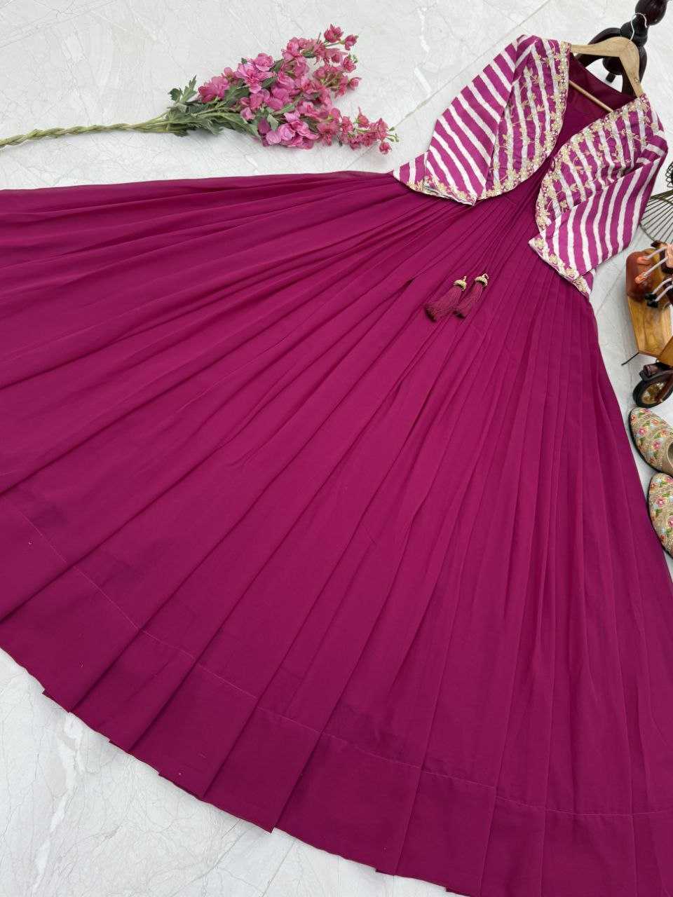 Ynf Faux Blooming KESH158 5057 Gowns Western Wears Festive Collections Wholesale Embroidery Gowns Georgette Gown Indo-Western Gown With Jacket Manufacturer