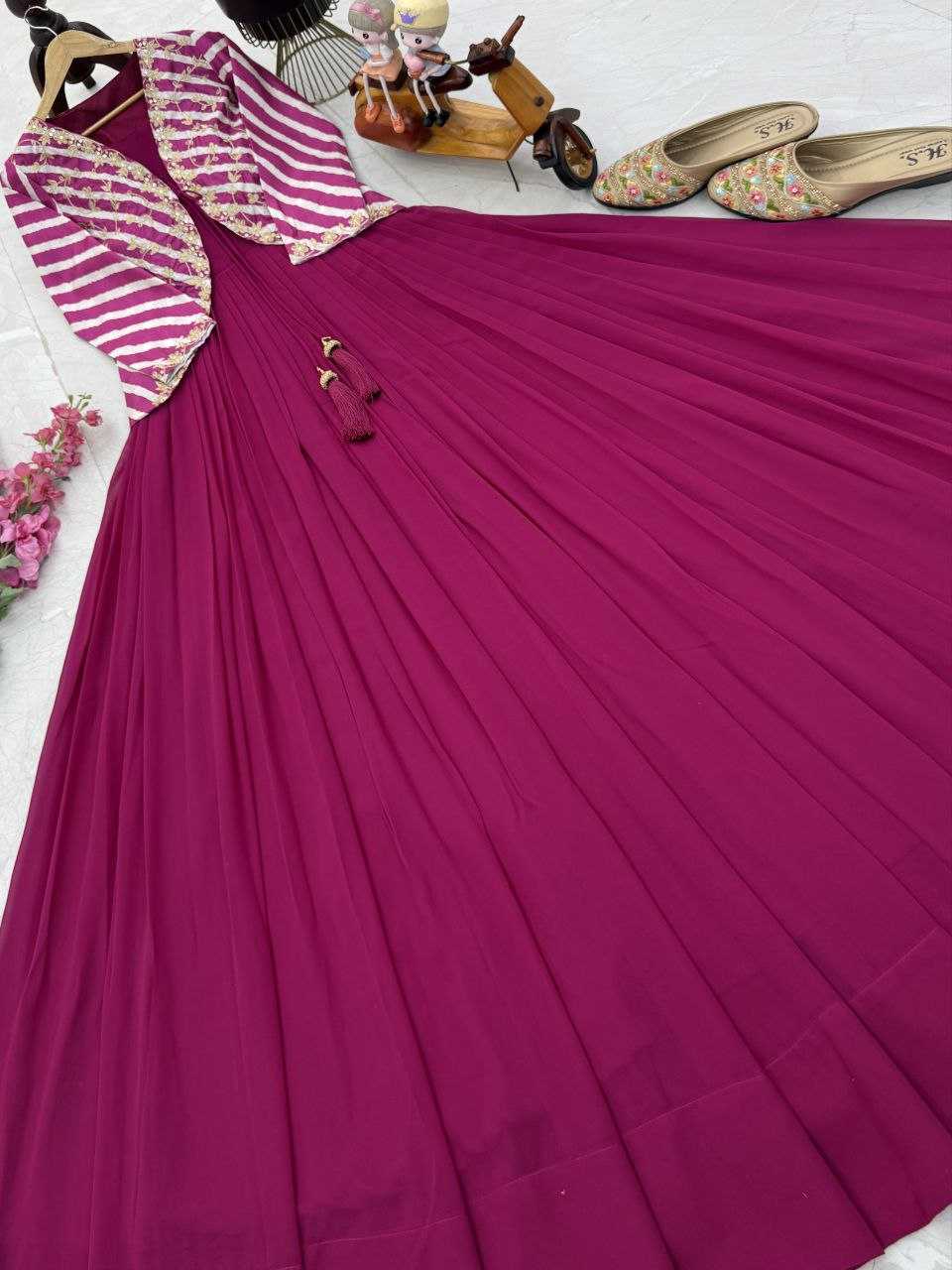 Ynf Faux Blooming KESH158 5057 Gowns Western Wears Festive Collections Wholesale Embroidery Gowns Georgette Gown Indo-Western Gown With Jacket Manufacturer