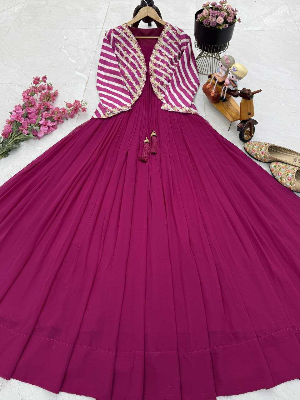 Ynf Faux Blooming KESH158 5057 Gowns Western Wears Festive Collections Wholesale Embroidery Gowns Georgette Gown Indo-Western Gown With Jacket Manufacturer