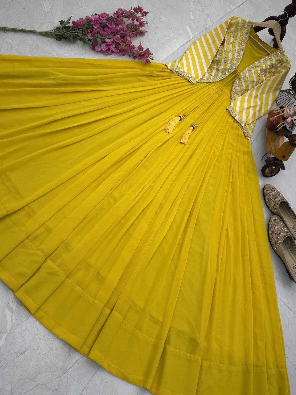 Ynf Faux Blooming KESH158 5057 Gowns Western Wears Festive Collections Wholesale Embroidery Gowns Georgette Gown Indo-Western Gown With Jacket Manufacturer