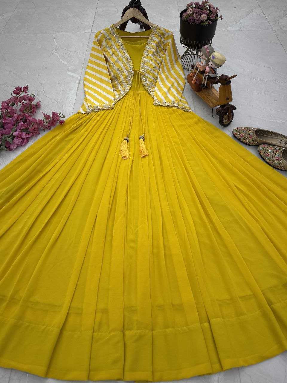 Ynf Faux Blooming KESH158 5057 Gowns Western Wears Festive Collections Wholesale Embroidery Gowns Georgette Gown Indo-Western Gown With Jacket Manufacturer