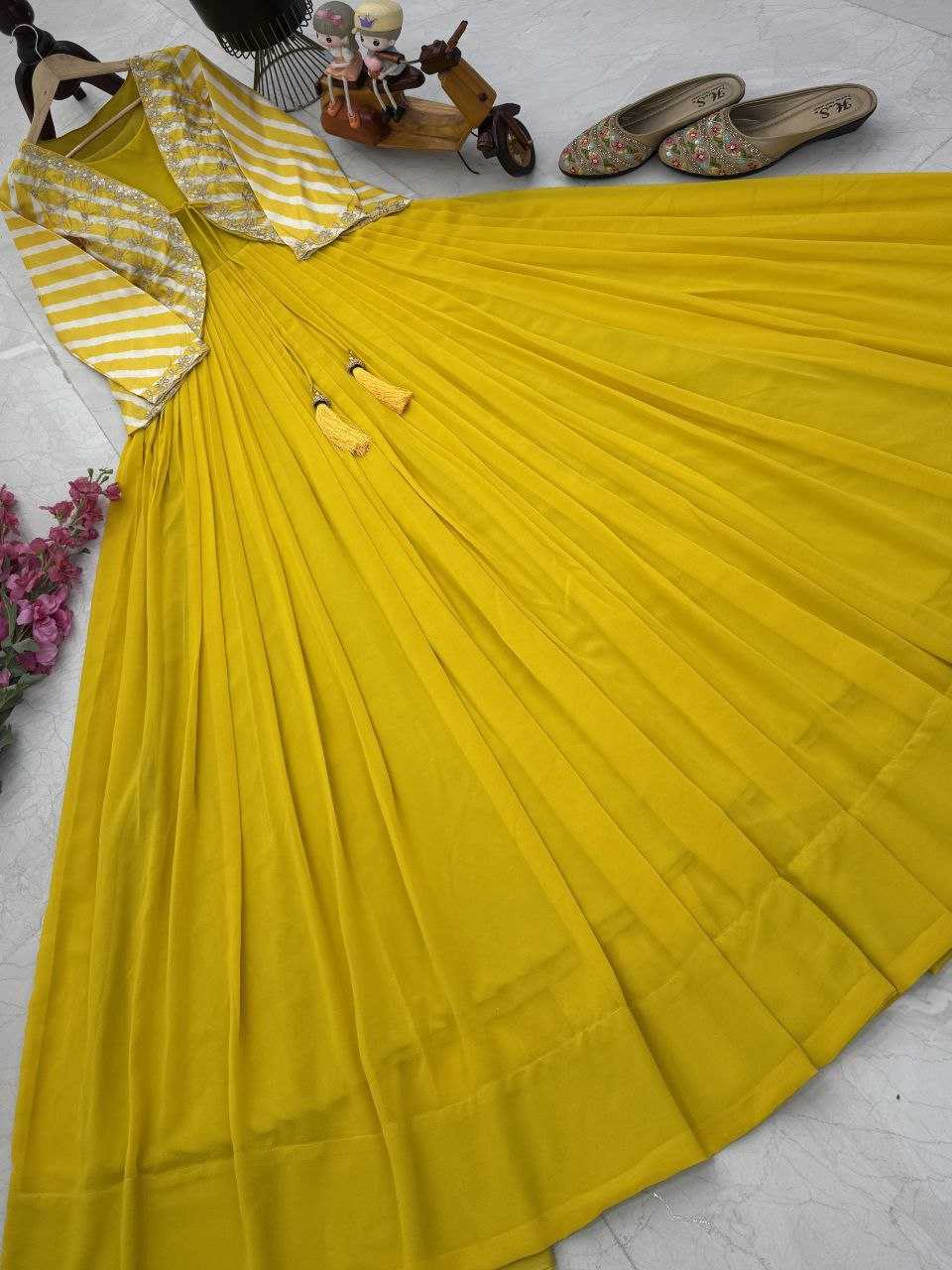 Ynf Faux Blooming KESH158 5057 Gowns Western Wears Festive Collections Wholesale Embroidery Gowns Georgette Gown Indo-Western Gown With Jacket Manufacturer