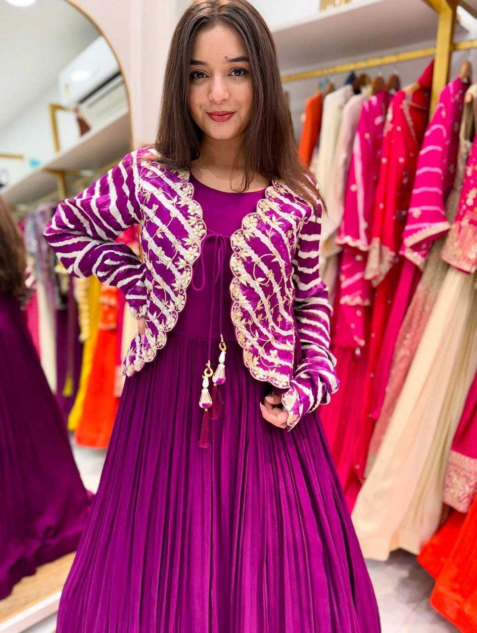 Ynf Faux Blooming KESH158 5057 Gowns Western Wears Festive Collections Wholesale Embroidery Gowns Georgette Gown Indo-Western Gown With Jacket Manufacturer