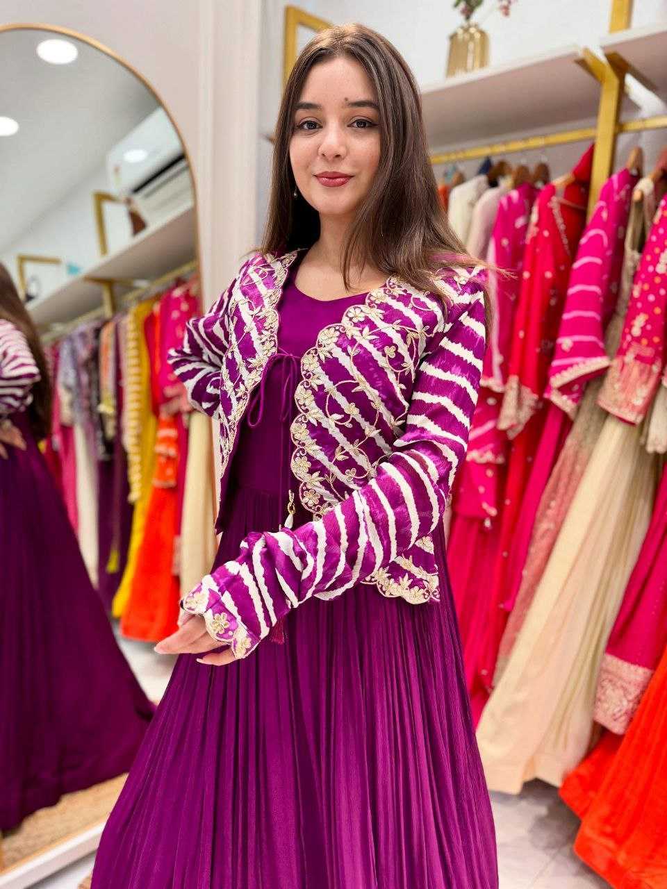 Ynf Faux Blooming KESH158 5057 Gowns Western Wears Festive Collections Wholesale Embroidery Gowns Georgette Gown Indo-Western Gown With Jacket Manufacturer