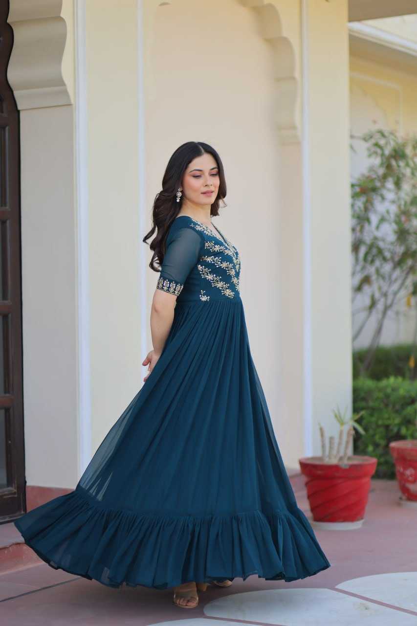 Ynf Faux Blooming KESH489 1172 Gowns Wholesale Fancy Gowns Embroidery Gowns Party Gowns Manufacturer