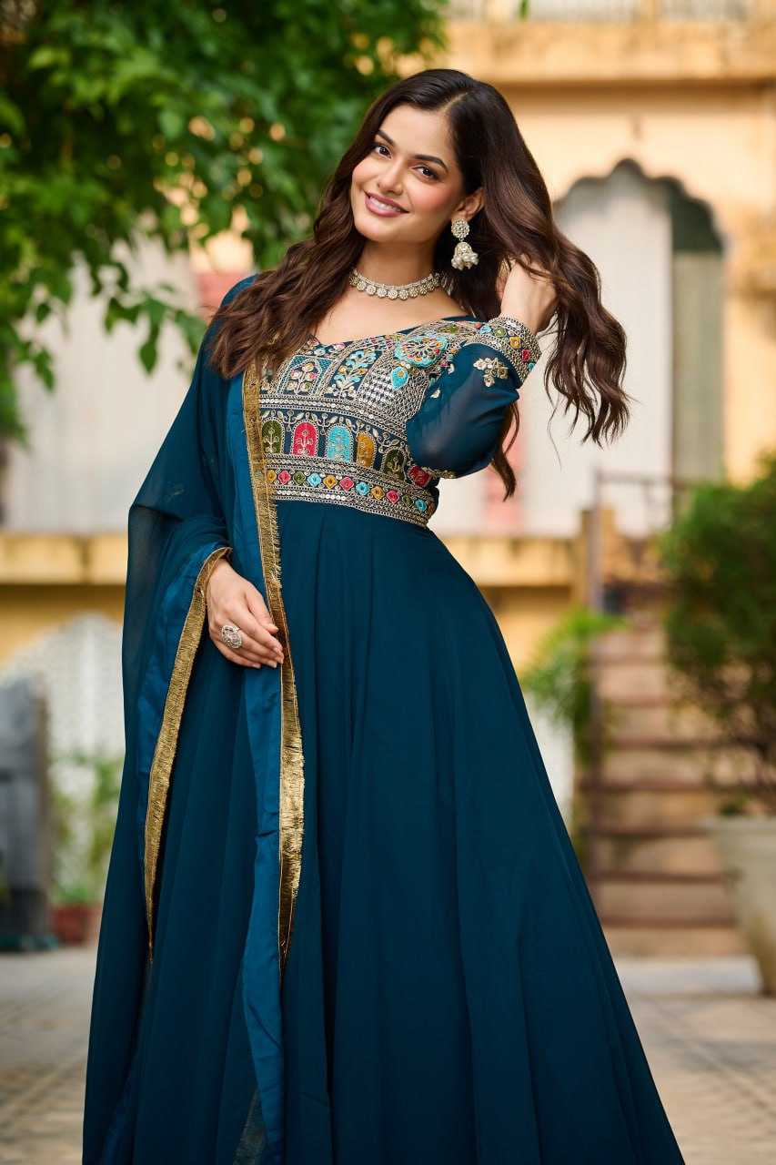 Ynf Faux Blooming KESH491 9252 Gowns Wedding Collections Festive Collections Wholesale Embroidery Gowns Full Sleeve Gowns Sequin Gowns Manufacturer