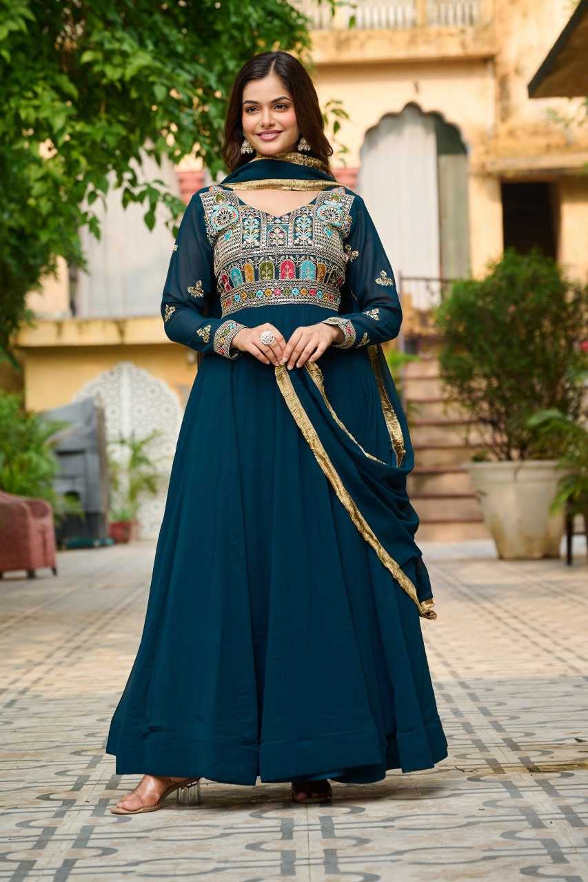 Ynf Faux Blooming KESH491 9252 Gowns Wedding Collections Festive Collections Wholesale Embroidery Gowns Full Sleeve Gowns Sequin Gowns Manufacturer
