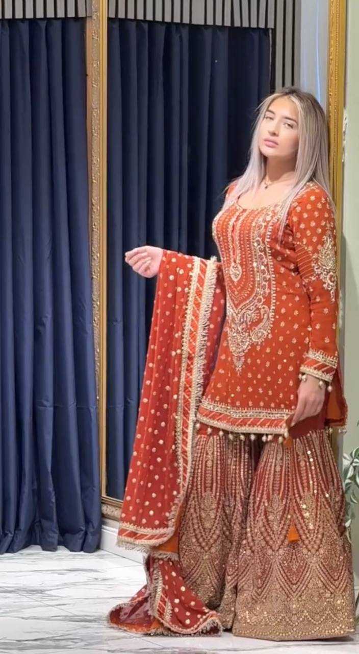 Ynf Faux Georgette KESH141 210 Suits & Dresses Wedding Collections Festive Collections Wholesale Palazzo Suit Designer Suits Embroidered Suits Manufacturer