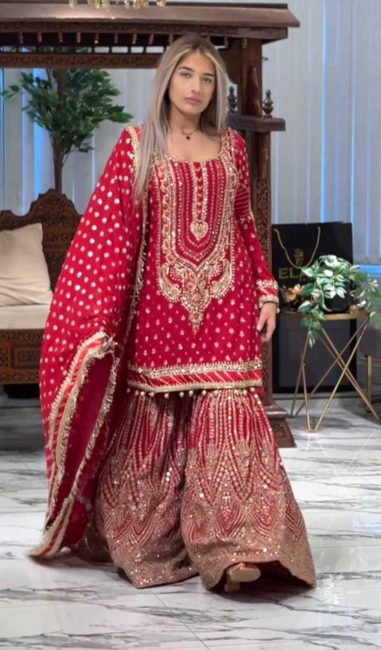 Ynf Faux Georgette KESH141 210 Suits & Dresses Wedding Collections Festive Collections Wholesale Palazzo Suit Designer Suits Embroidered Suits Manufacturer