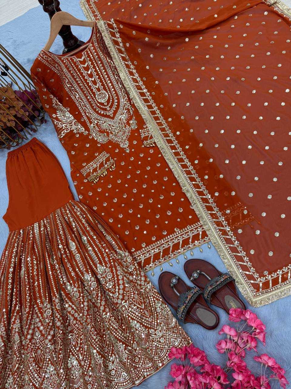 Ynf Faux Georgette KESH141 210 Suits & Dresses Wedding Collections Festive Collections Wholesale Palazzo Suit Designer Suits Embroidered Suits Manufacturer