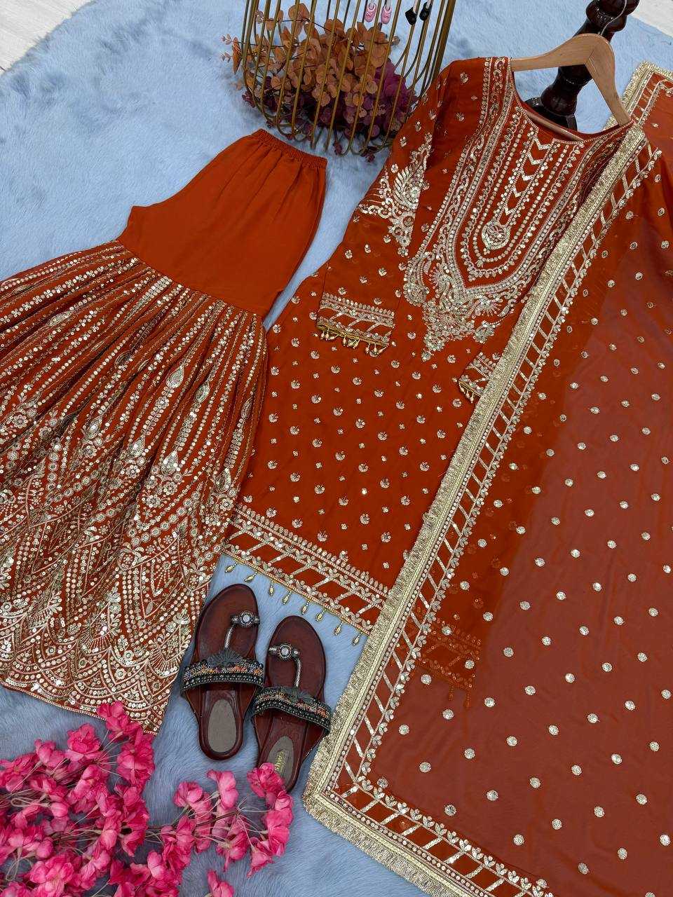 Ynf Faux Georgette KESH141 210 Suits & Dresses Wedding Collections Festive Collections Wholesale Palazzo Suit Designer Suits Embroidered Suits Manufacturer