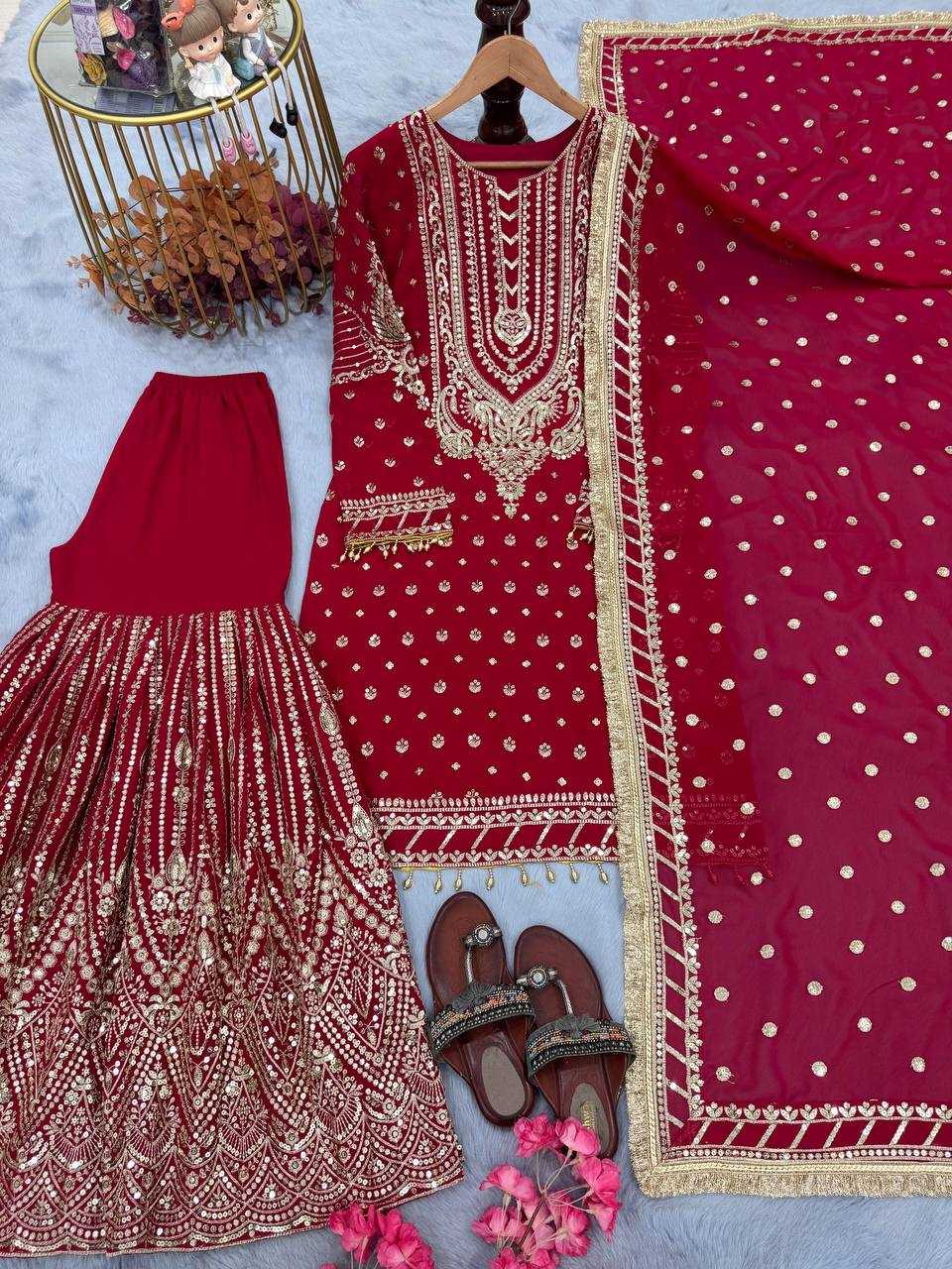 Ynf Faux Georgette KESH141 210 Suits & Dresses Wedding Collections Festive Collections Wholesale Palazzo Suit Designer Suits Embroidered Suits Manufacturer