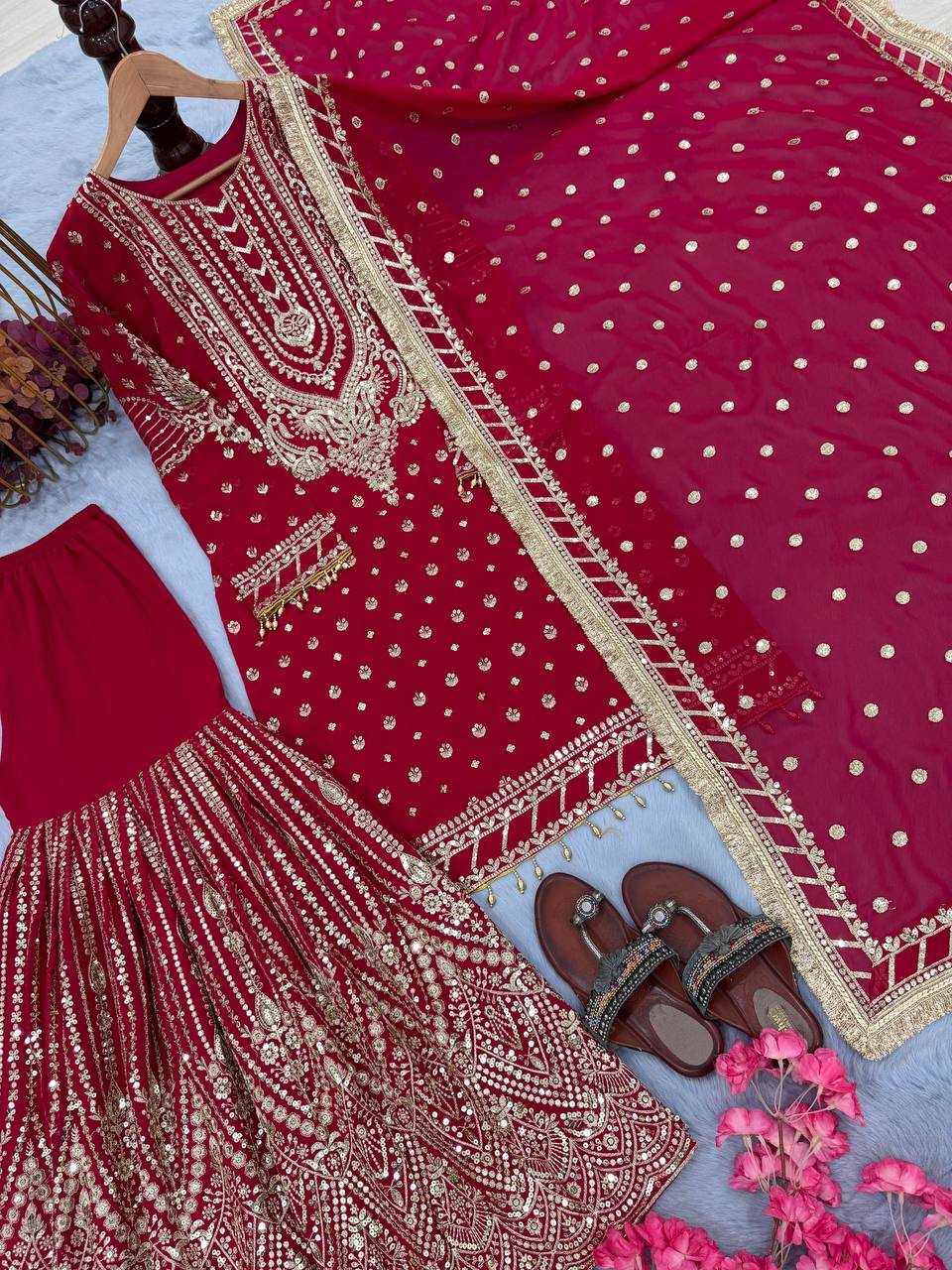 Ynf Faux Georgette KESH141 210 Suits & Dresses Wedding Collections Festive Collections Wholesale Palazzo Suit Designer Suits Embroidered Suits Manufacturer