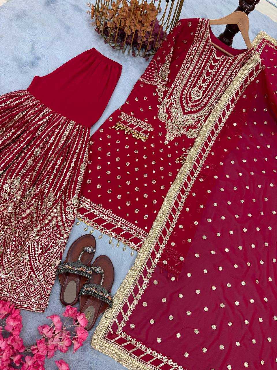 Ynf Faux Georgette KESH141 210 Suits & Dresses Wedding Collections Festive Collections Wholesale Palazzo Suit Designer Suits Embroidered Suits Manufacturer