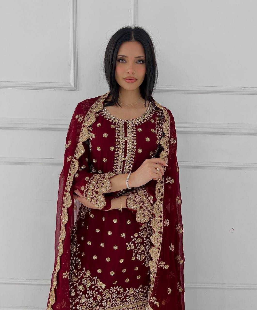 Ynf Faux Georgette KESH159 1713 Suits & Dresses Wholesale Embroidery Suits Palazzo Suit Manufacturer