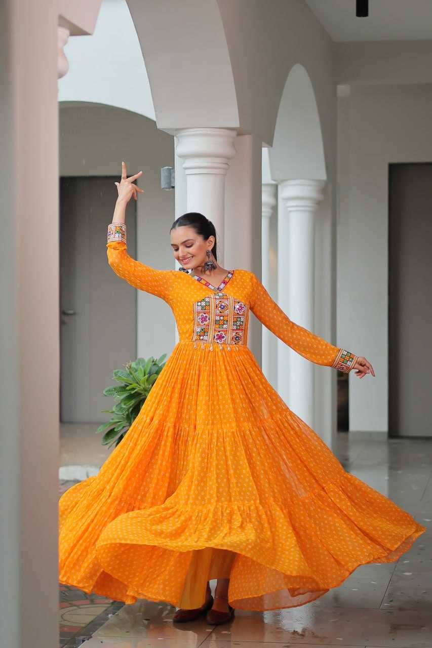 Ynf Faux Georgette KESH489 1180 Gowns Wedding Collections Festive Collections Wholesale Printed Gowns Georgette Gown Full Sleeve Gowns Manufacturer