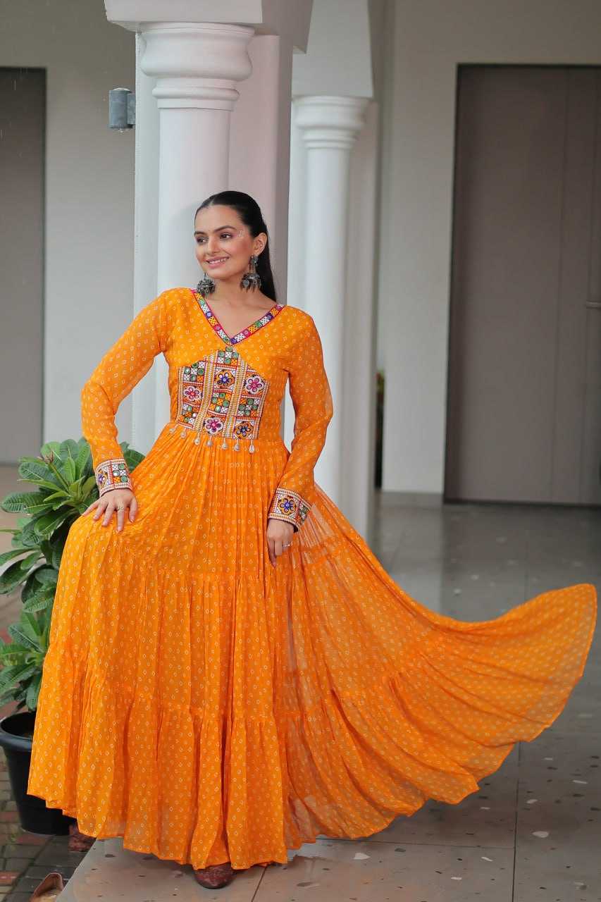 Ynf Faux Georgette KESH489 1180 Gowns Wedding Collections Festive Collections Wholesale Printed Gowns Georgette Gown Full Sleeve Gowns Manufacturer
