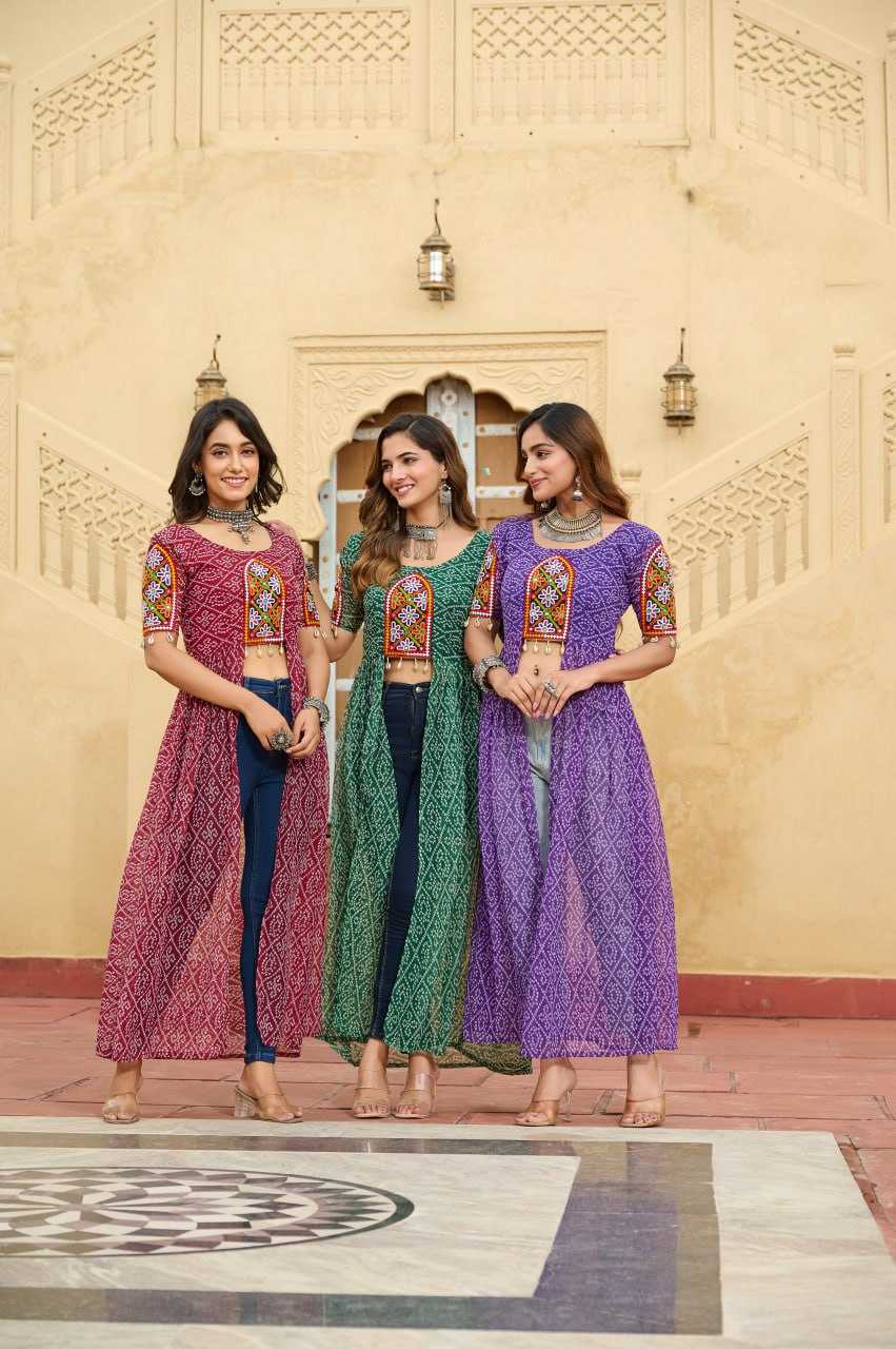 Ynf Faux Georgette KESH489 1189 Kurti Festive Collections Wholesale Festive Kurtis Bandhani Kurtis Manufacturer