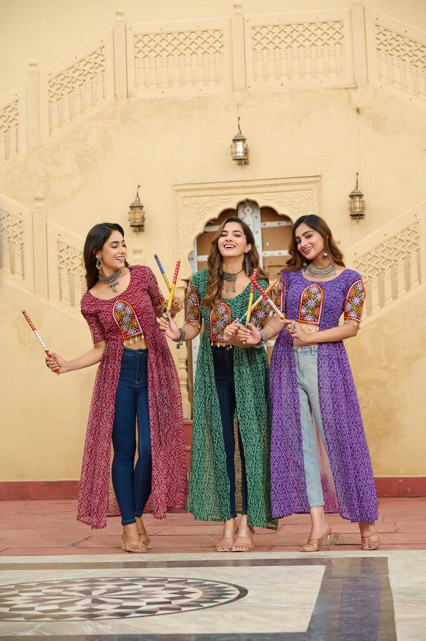 Ynf Faux Georgette KESH489 1189 Kurti Festive Collections Wholesale Festive Kurtis Bandhani Kurtis Manufacturer