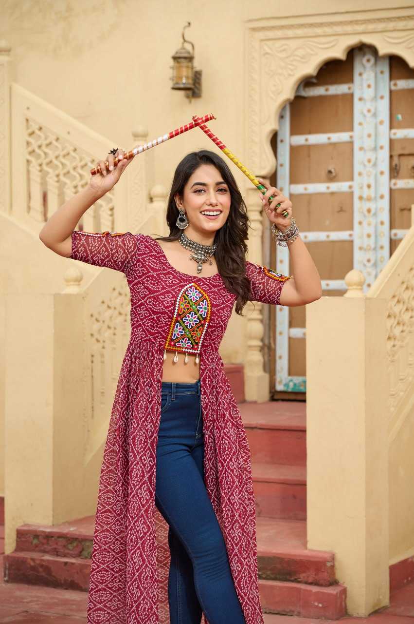 Ynf Faux Georgette KESH489 1189 Kurti Festive Collections Wholesale Festive Kurtis Bandhani Kurtis Manufacturer