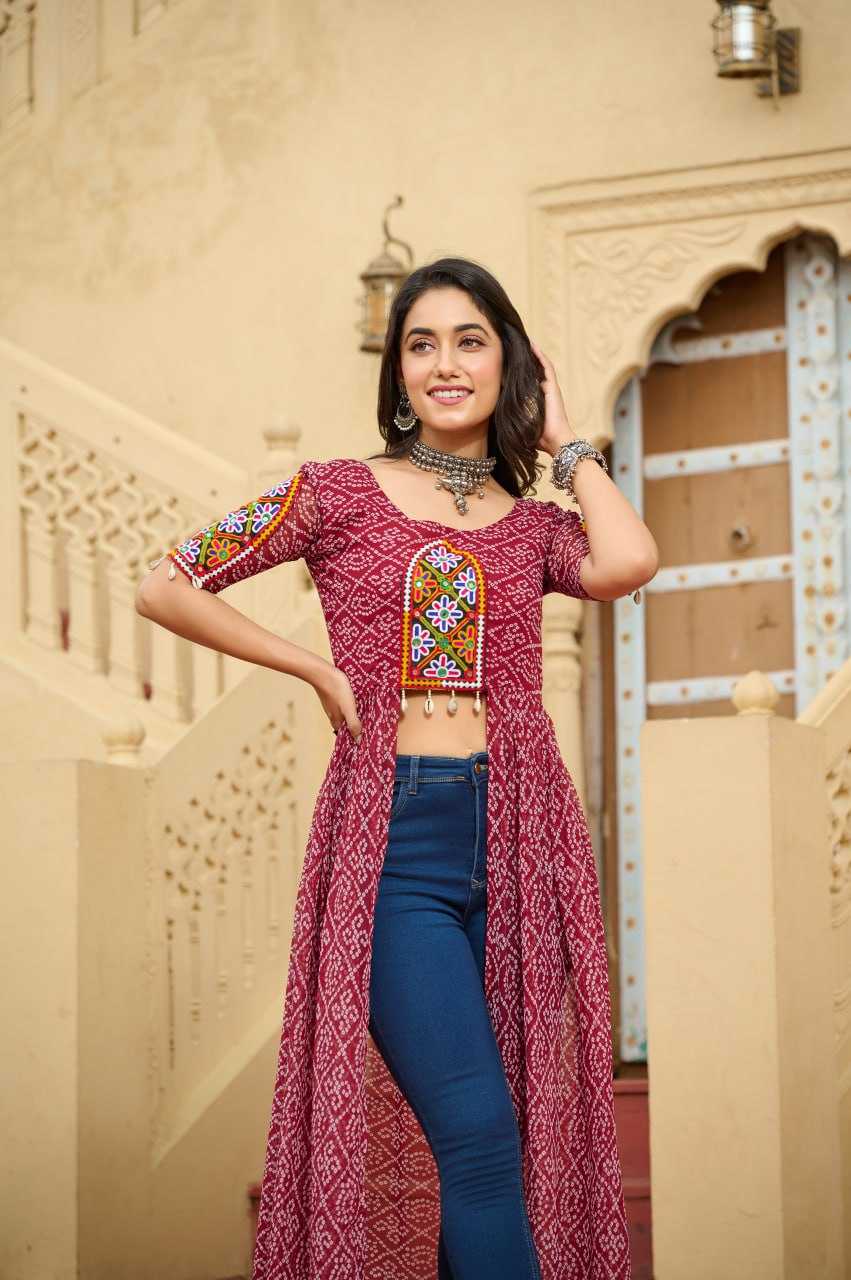 Ynf Faux Georgette KESH489 1189 Kurti Festive Collections Wholesale Festive Kurtis Bandhani Kurtis Manufacturer