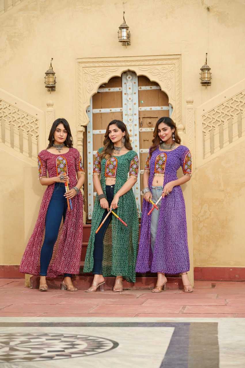 Ynf Faux Georgette KESH489 1189 Kurti Festive Collections Wholesale Festive Kurtis Bandhani Kurtis Manufacturer