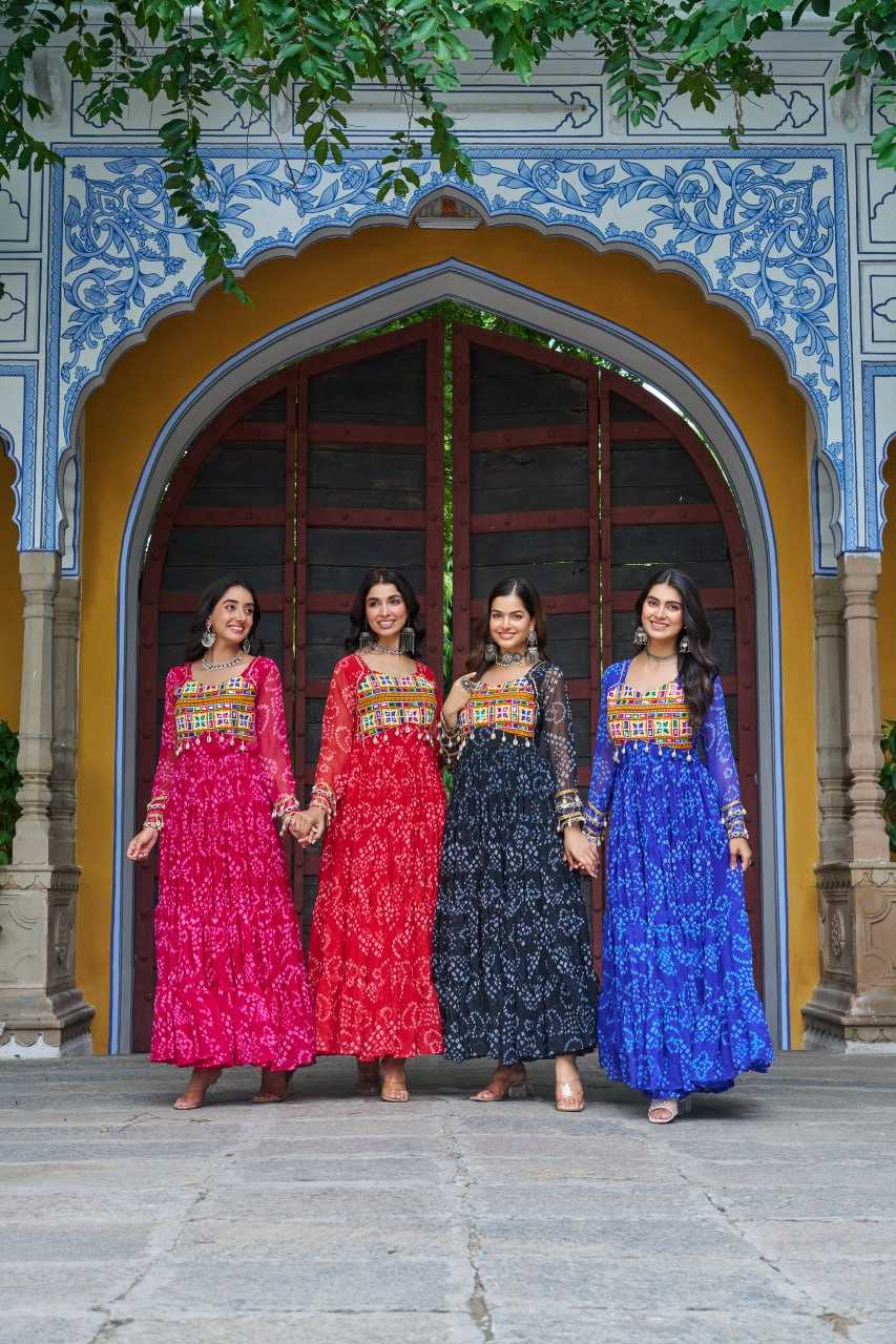 Ynf Faux Georgette KESH489 1195 Gowns Festive Collections Wholesale Printed Gowns Georgette Gown Full Sleeve Gowns Manufacturer