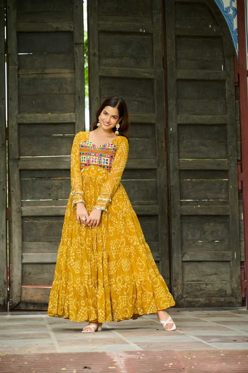 Ynf Faux Georgette KESH489 1195 Gowns Festive Collections Wholesale Printed Gowns Georgette Gown Full Sleeve Gowns Manufacturer