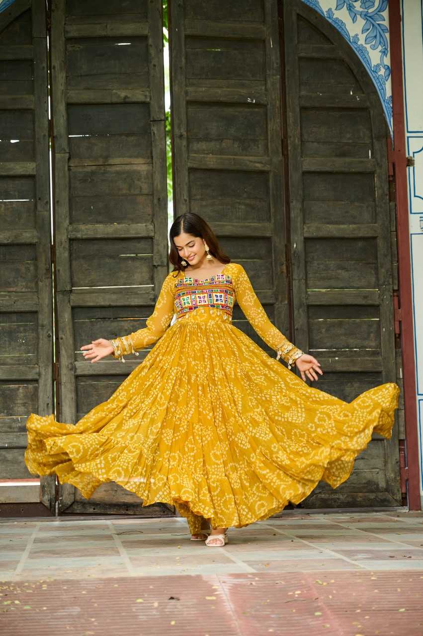 Ynf Faux Georgette KESH489 1195 Gowns Festive Collections Wholesale Printed Gowns Georgette Gown Full Sleeve Gowns Manufacturer