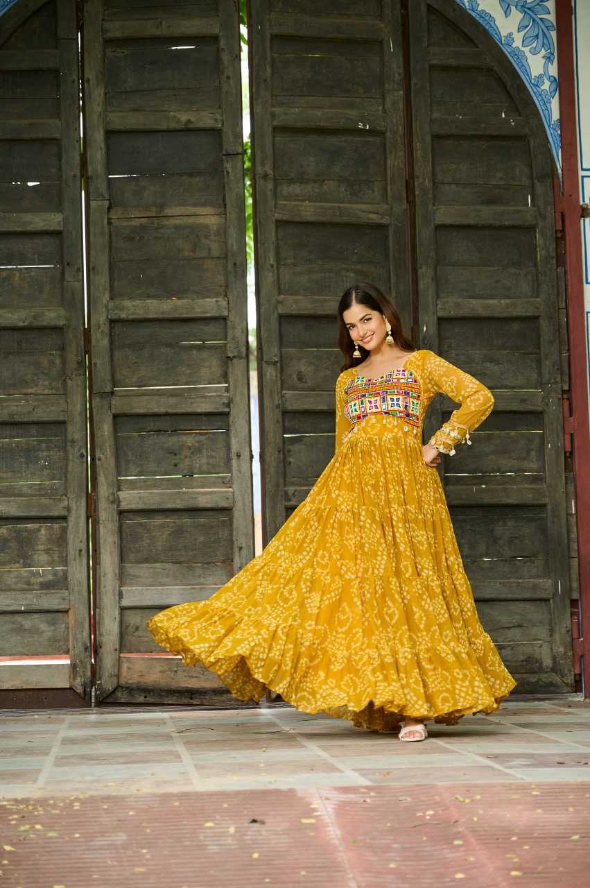Ynf Faux Georgette KESH489 1195 Gowns Festive Collections Wholesale Printed Gowns Georgette Gown Full Sleeve Gowns Manufacturer
