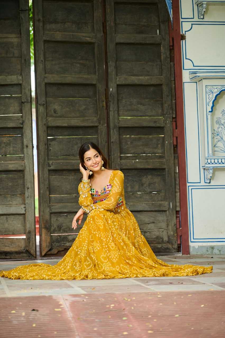 Ynf Faux Georgette KESH489 1195 Gowns Festive Collections Wholesale Printed Gowns Georgette Gown Full Sleeve Gowns Manufacturer
