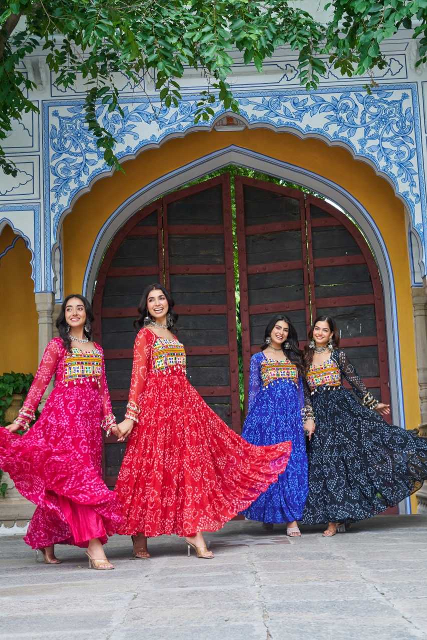 Ynf Faux Georgette KESH489 1195 Gowns Festive Collections Wholesale Printed Gowns Georgette Gown Full Sleeve Gowns Manufacturer