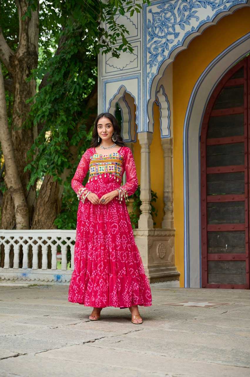 Ynf Faux Georgette KESH489 1195 Gowns Festive Collections Wholesale Printed Gowns Georgette Gown Full Sleeve Gowns Manufacturer