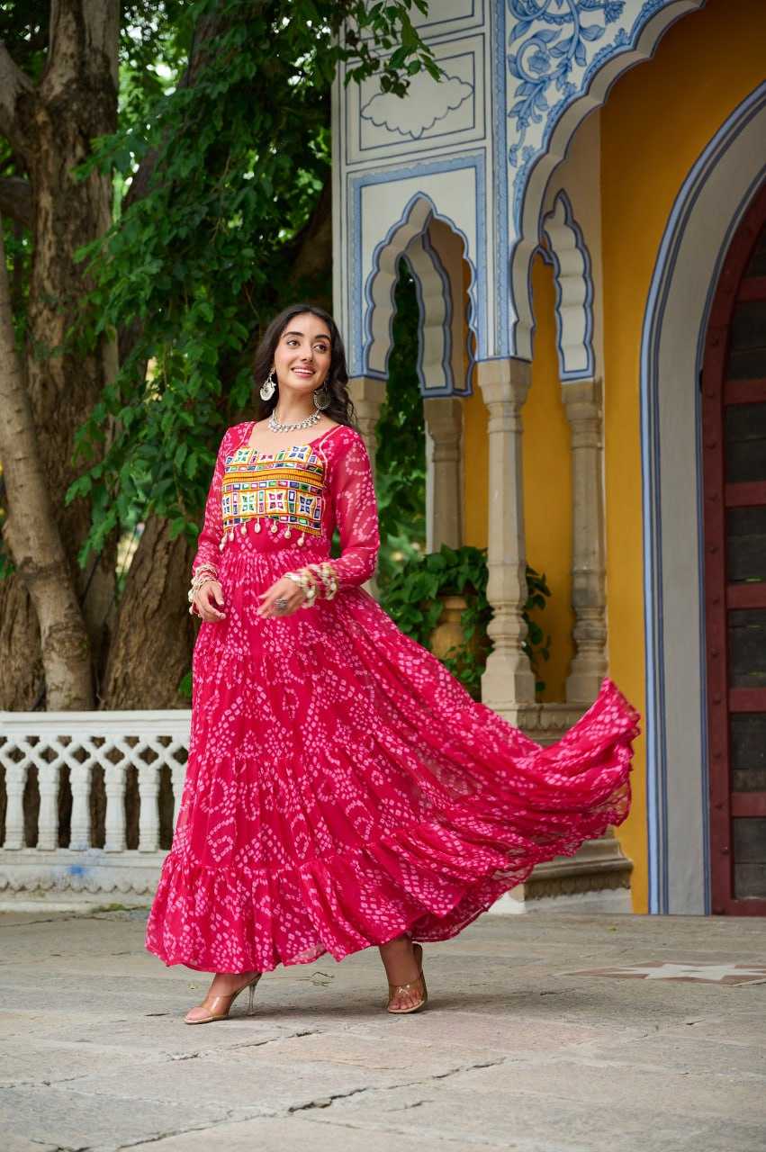 Ynf Faux Georgette KESH489 1195 Gowns Festive Collections Wholesale Printed Gowns Georgette Gown Full Sleeve Gowns Manufacturer