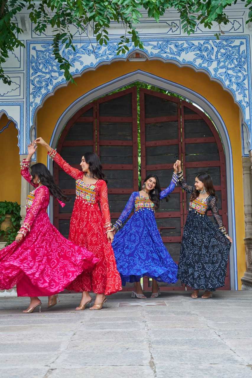 Ynf Faux Georgette KESH489 1195 Gowns Festive Collections Wholesale Printed Gowns Georgette Gown Full Sleeve Gowns Manufacturer