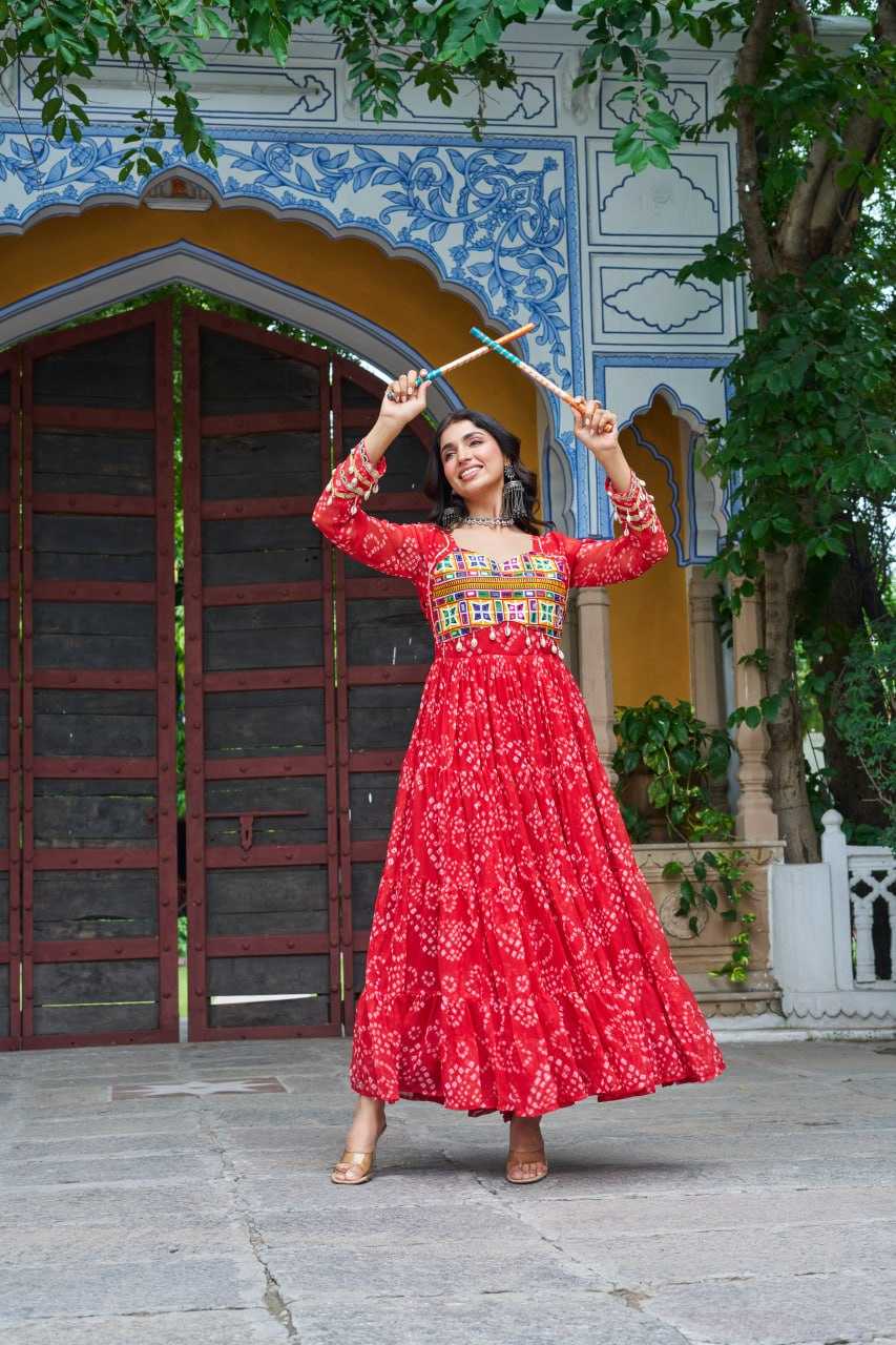 Ynf Faux Georgette KESH489 1195 Gowns Festive Collections Wholesale Printed Gowns Georgette Gown Full Sleeve Gowns Manufacturer