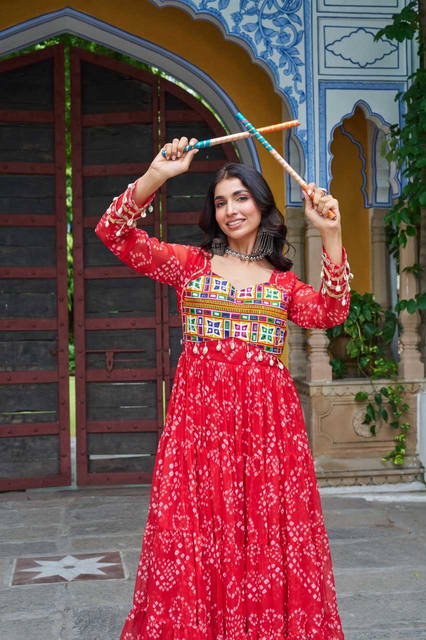 Ynf Faux Georgette KESH489 1195 Gowns Festive Collections Wholesale Printed Gowns Georgette Gown Full Sleeve Gowns Manufacturer