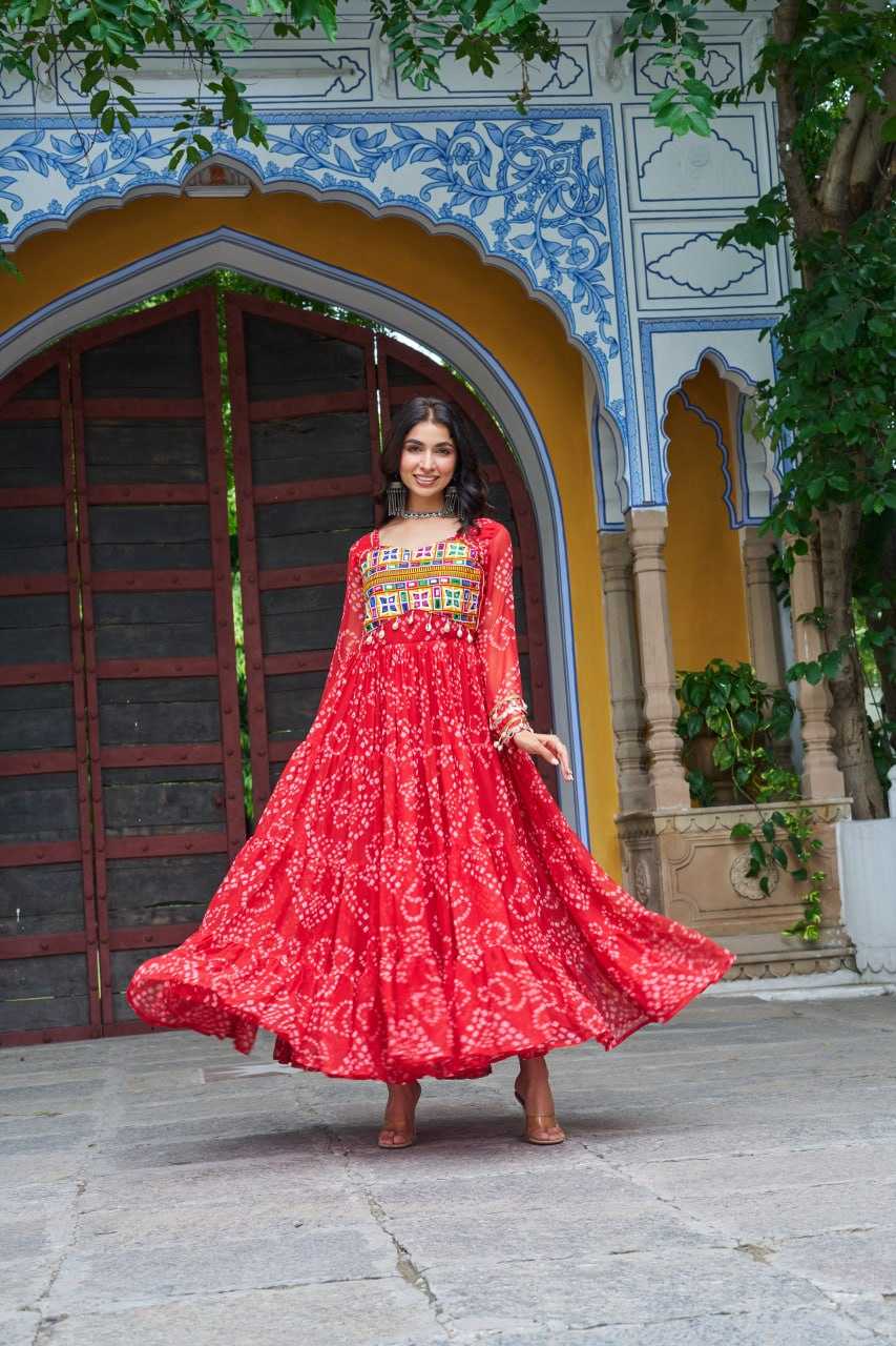 Ynf Faux Georgette KESH489 1195 Gowns Festive Collections Wholesale Printed Gowns Georgette Gown Full Sleeve Gowns Manufacturer