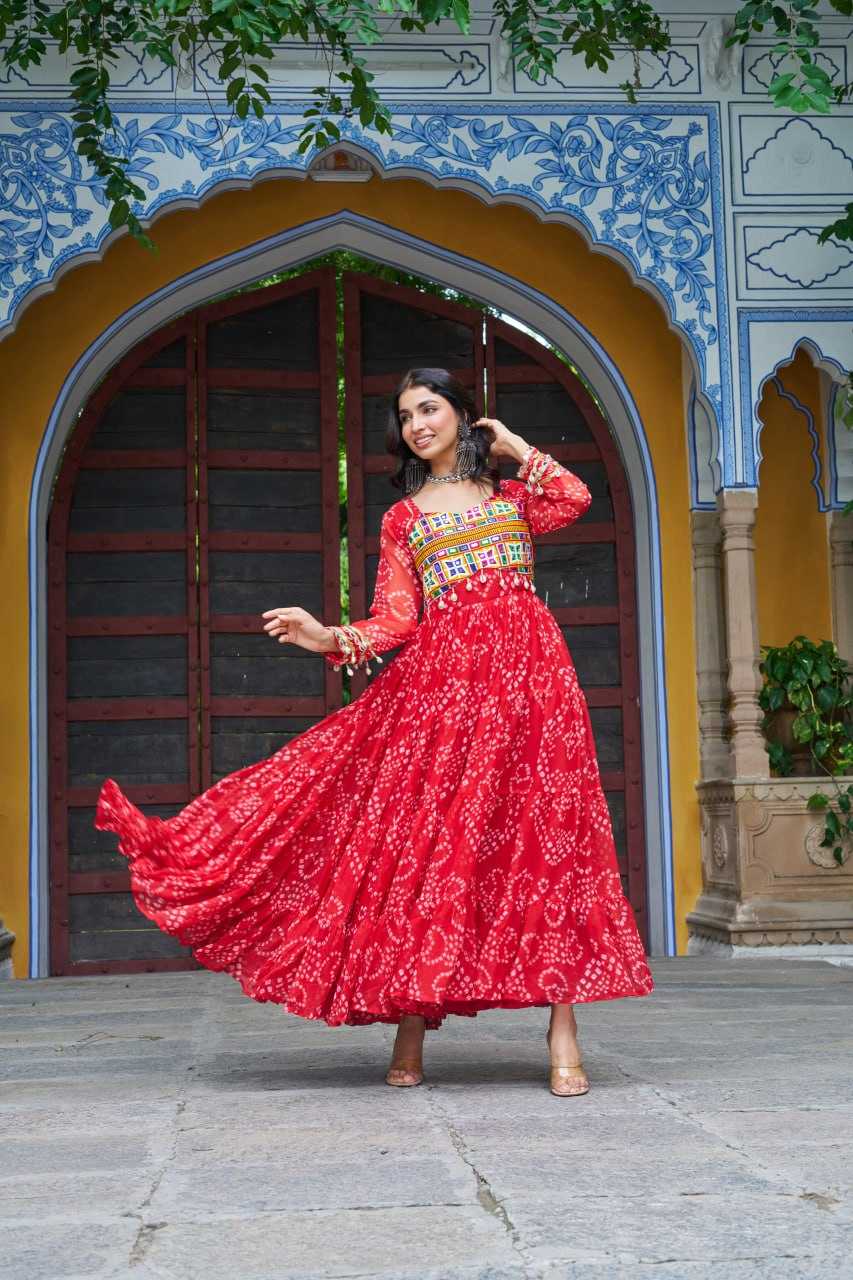 Ynf Faux Georgette KESH489 1195 Gowns Festive Collections Wholesale Printed Gowns Georgette Gown Full Sleeve Gowns Manufacturer