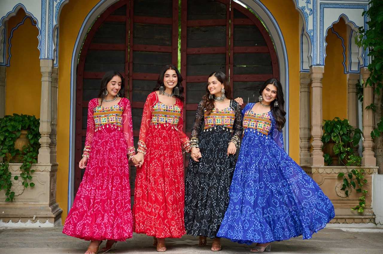 Ynf Faux Georgette KESH489 1195 Gowns Festive Collections Wholesale Printed Gowns Georgette Gown Full Sleeve Gowns Manufacturer