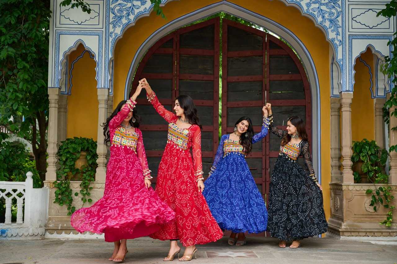 Ynf Faux Georgette KESH489 1195 Gowns Festive Collections Wholesale Printed Gowns Georgette Gown Full Sleeve Gowns Manufacturer